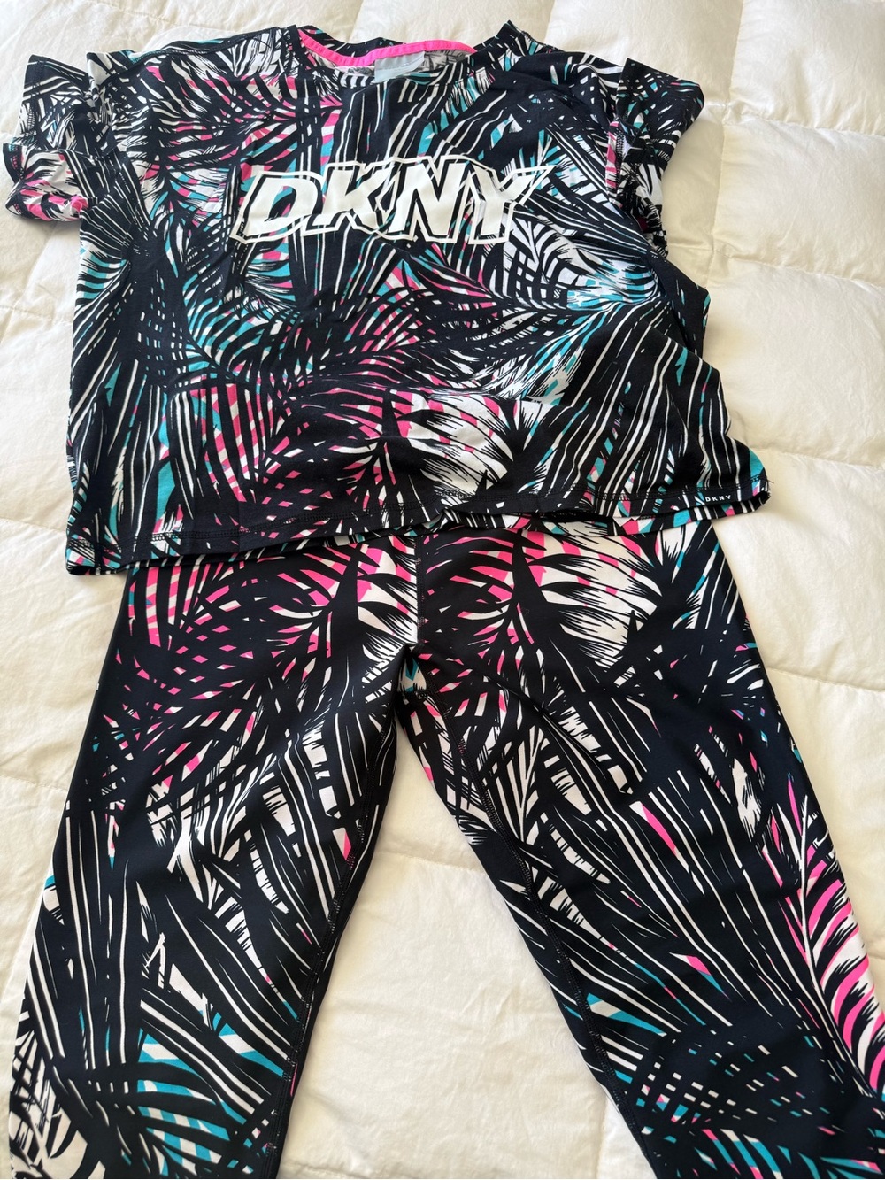 DKNY Black Active Set with Pink & Teal Palm Print